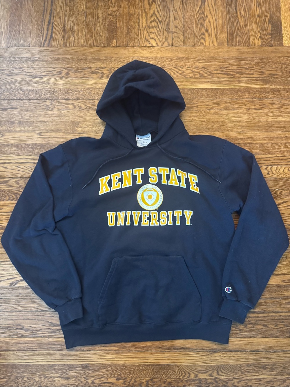 KENT STATE UNIVERSITY (Champion ) Navy Hooded Sweatshirt Size Large.